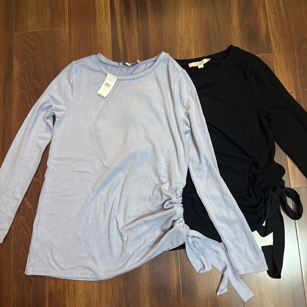 BUNDLE of 2 LOFT Long Sleeve Side Tie Knot Blouses Size Small